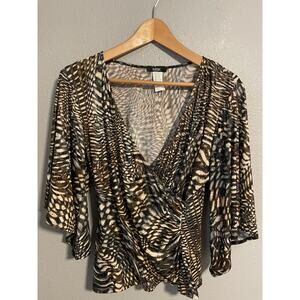 MSK Top Womens Medium Brown Black Gold Metallic Animal Print Ruched Rave Y2K